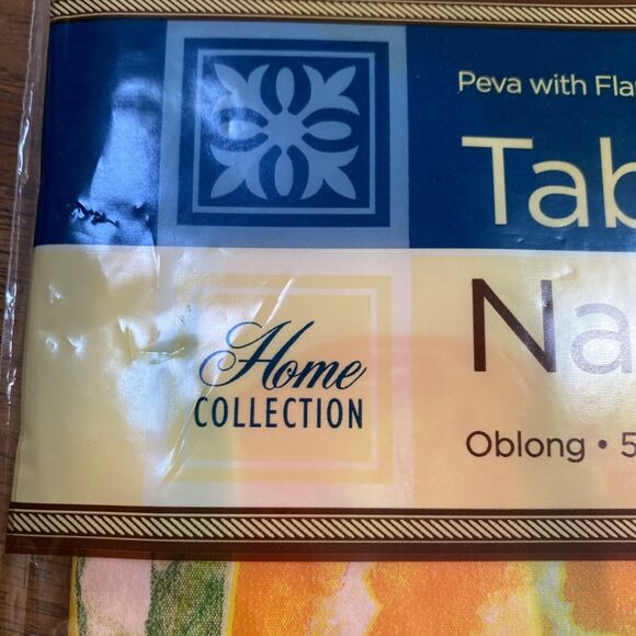 NEW Home Collection Flannel Back Tablecloth 52” X 70” Oblong Orange Yellow Fruit - Picture 3 of 6